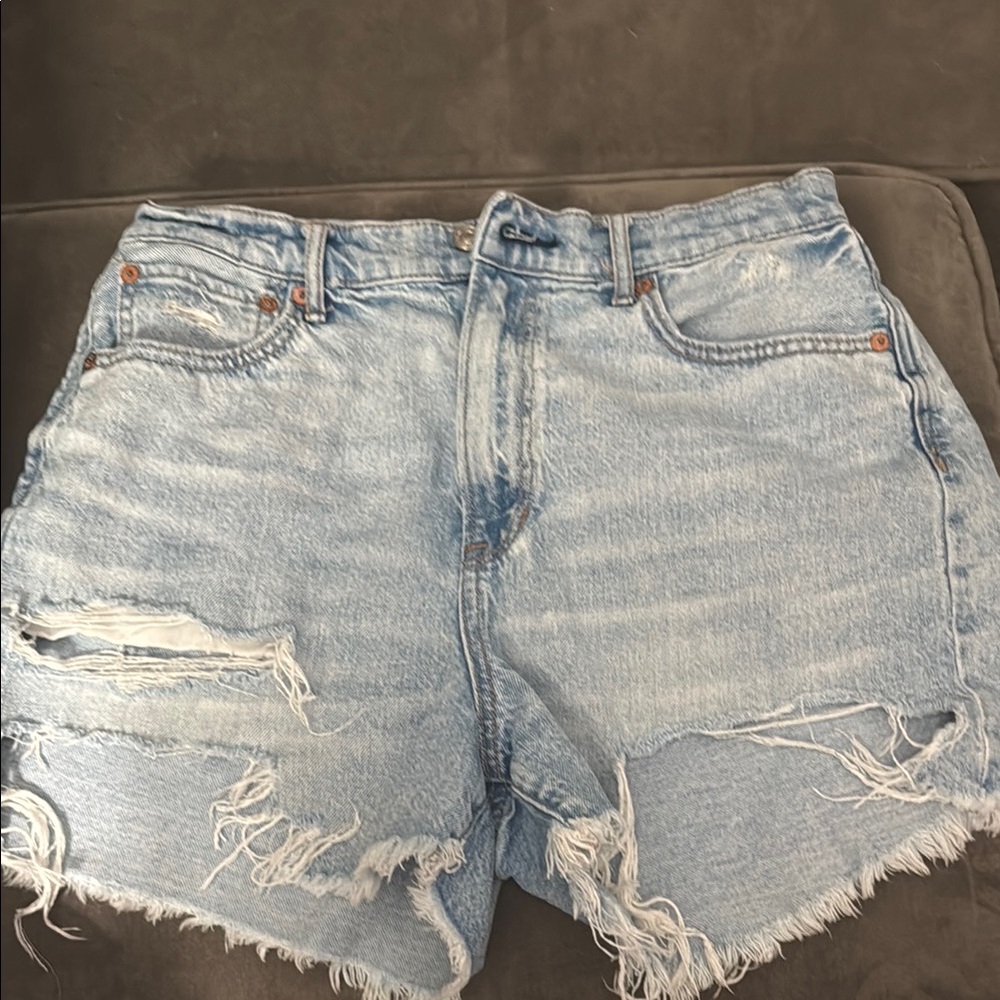 Distressed Light Blue Denim Shorts
